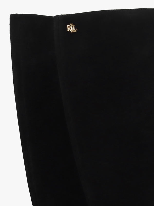 McKay Tall Black Suede Kitten Heeled Knee Boots