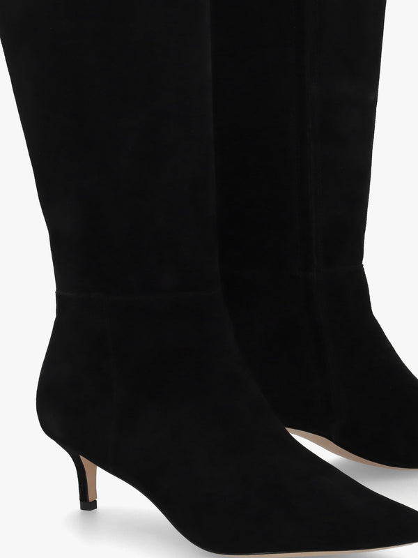 McKay Tall Black Suede Kitten Heeled Knee Boots