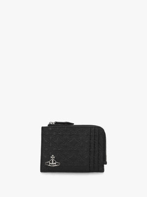 Orborama Jacquard Black Leather Card Holder With Zip