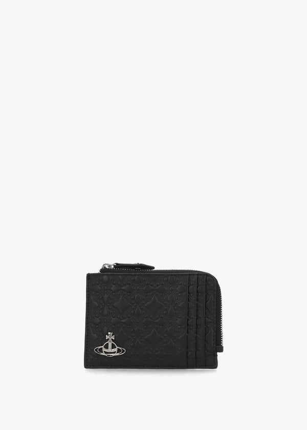 Orborama Jacquard Black Leather Card Holder With Zip