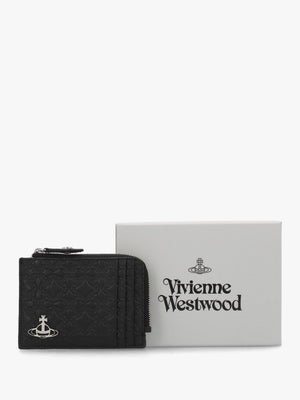 Orborama Jacquard Black Leather Card Holder With Zip
