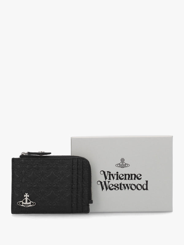 Orborama Jacquard Black Leather Card Holder With Zip