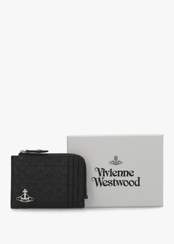 Orborama Jacquard Black Leather Card Holder With Zip