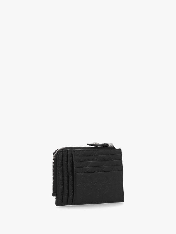 Orborama Jacquard Black Leather Card Holder With Zip