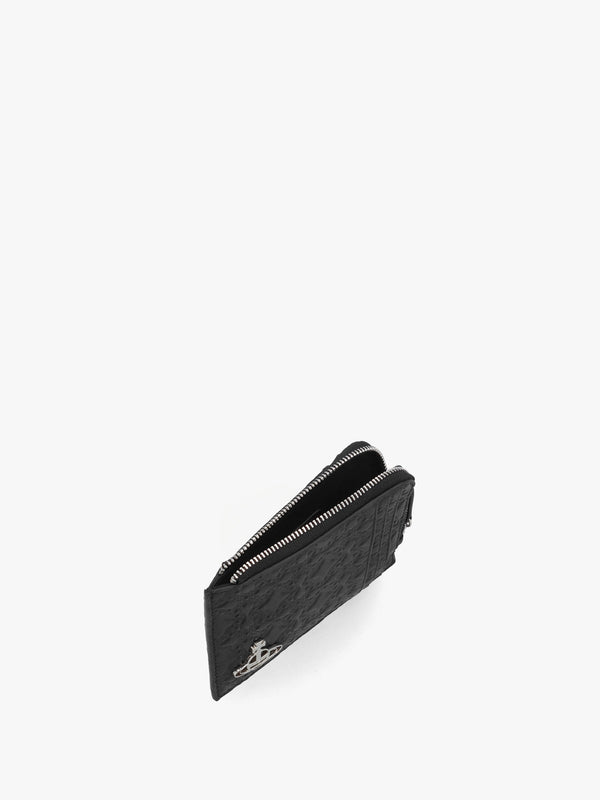 Orborama Jacquard Black Leather Card Holder With Zip