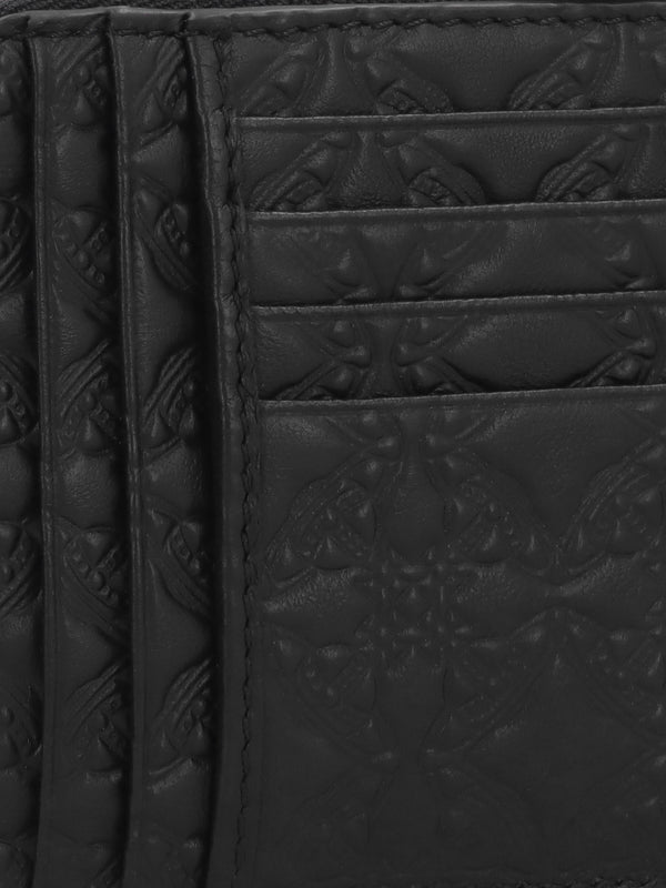 Orborama Jacquard Black Leather Card Holder With Zip