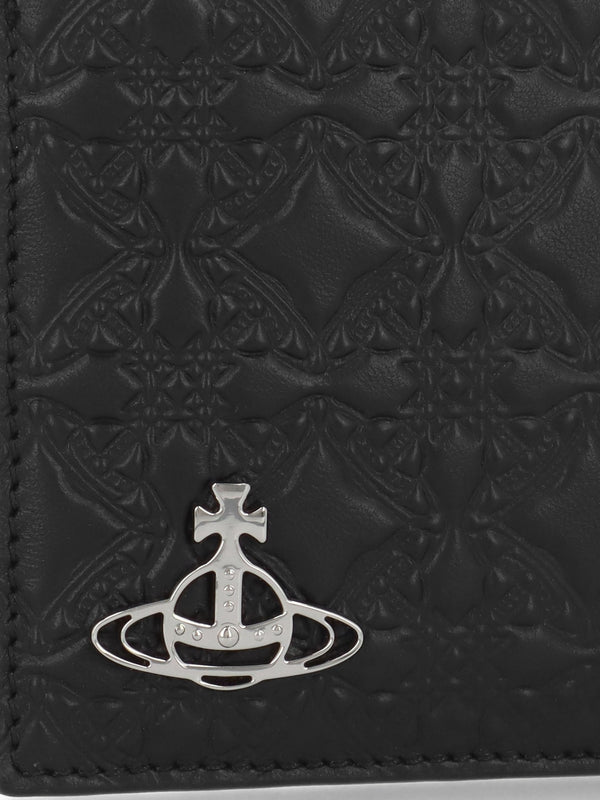 Orborama Jacquard Black Leather Card Holder With Zip