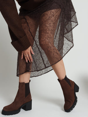 Luxor Brown Suede Block Heel Chelsea Boots