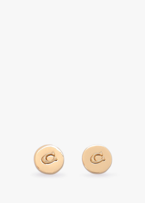 C Logo Gold Round Stud Earrings