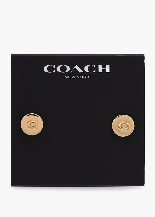 C Logo Gold Round Stud Earrings