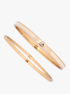 Cream & Gold Enamel Crystal Duo Bangle Set