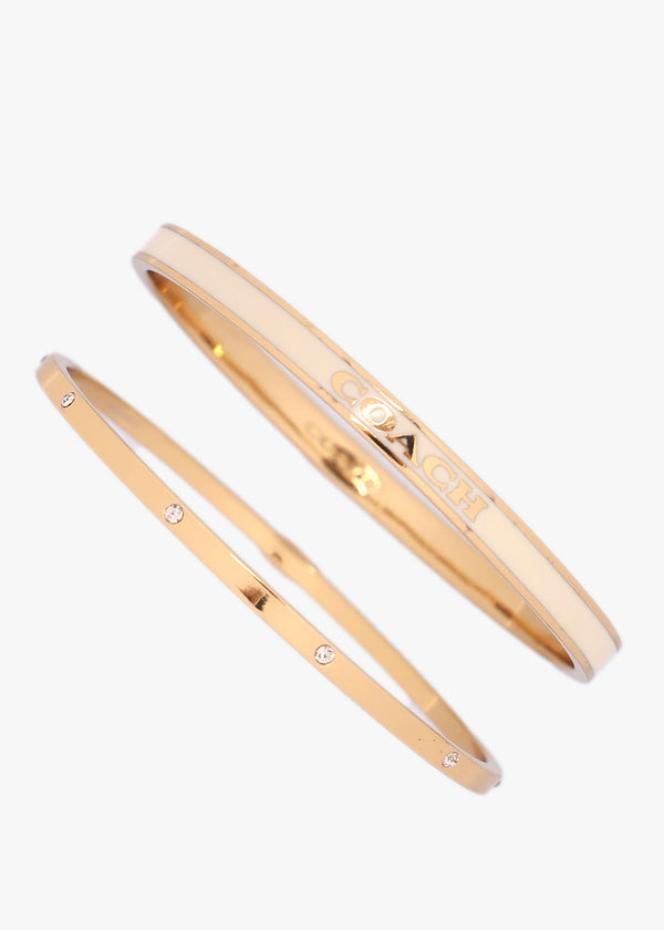 Cream & Gold Enamel Crystal Duo Bangle Set