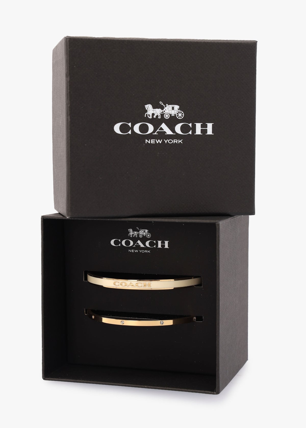 Cream & Gold Enamel Crystal Duo Bangle Set