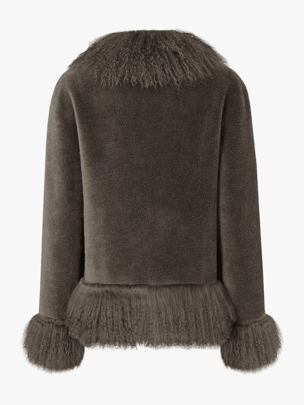 Olive 70’s Grey Mongolian Trim Jacket