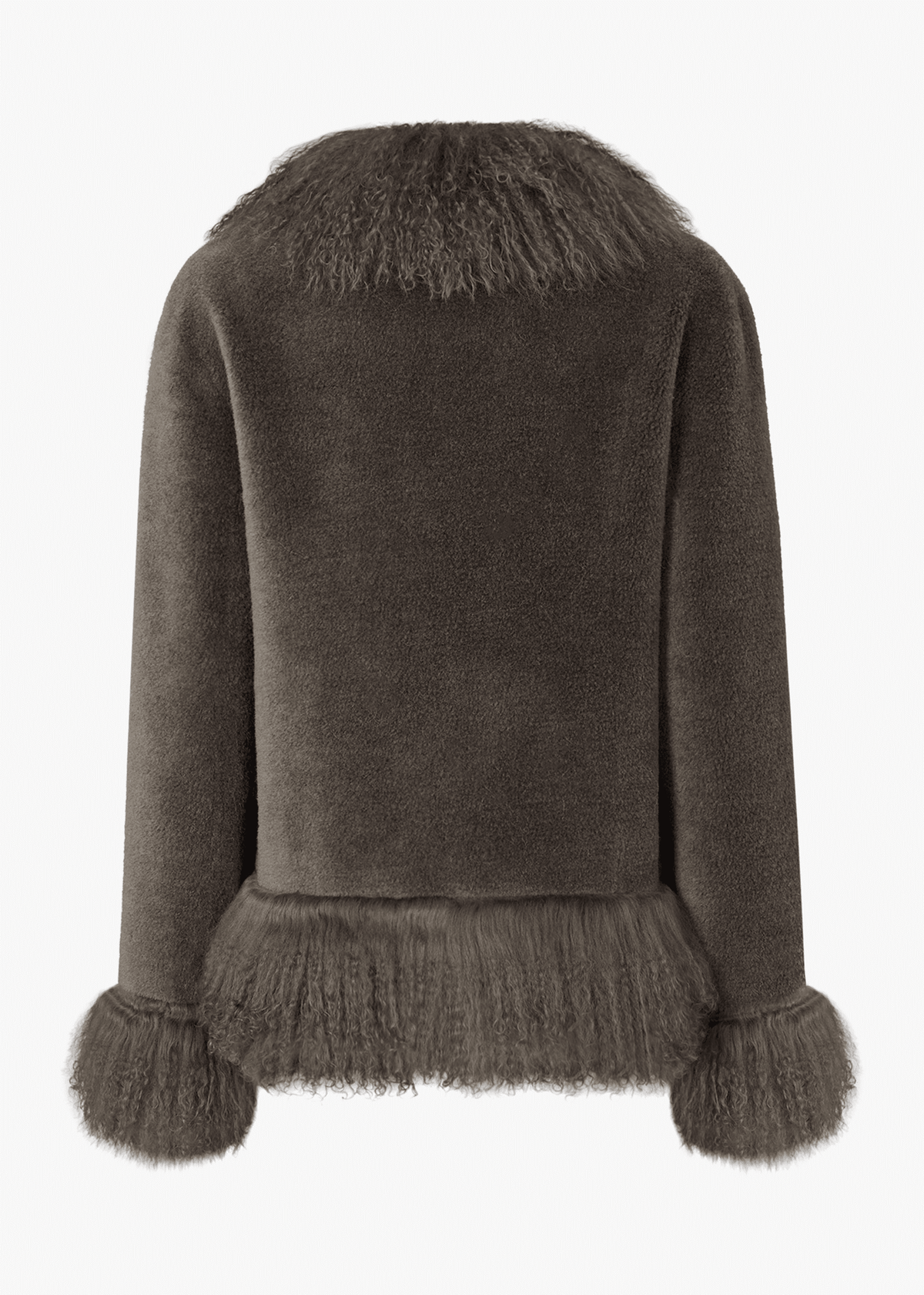Olive 70’s Grey Mongolian Trim Jacket
