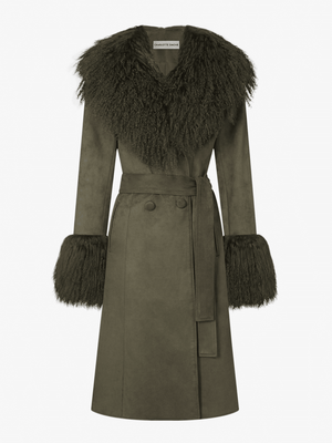 Penny III 70's Green Mongolian Trim Longline Coat