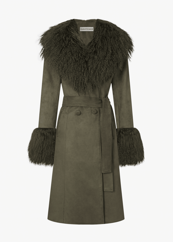 Penny III 70's Green Mongolian Trim Longline Coat