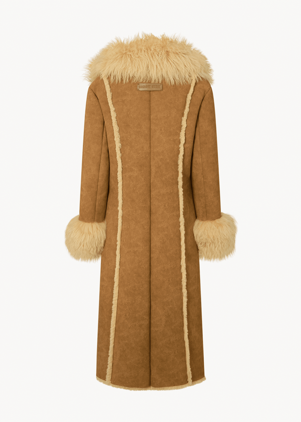 Indie 70's Tan Lambskin Shearling Trim Longline Coat