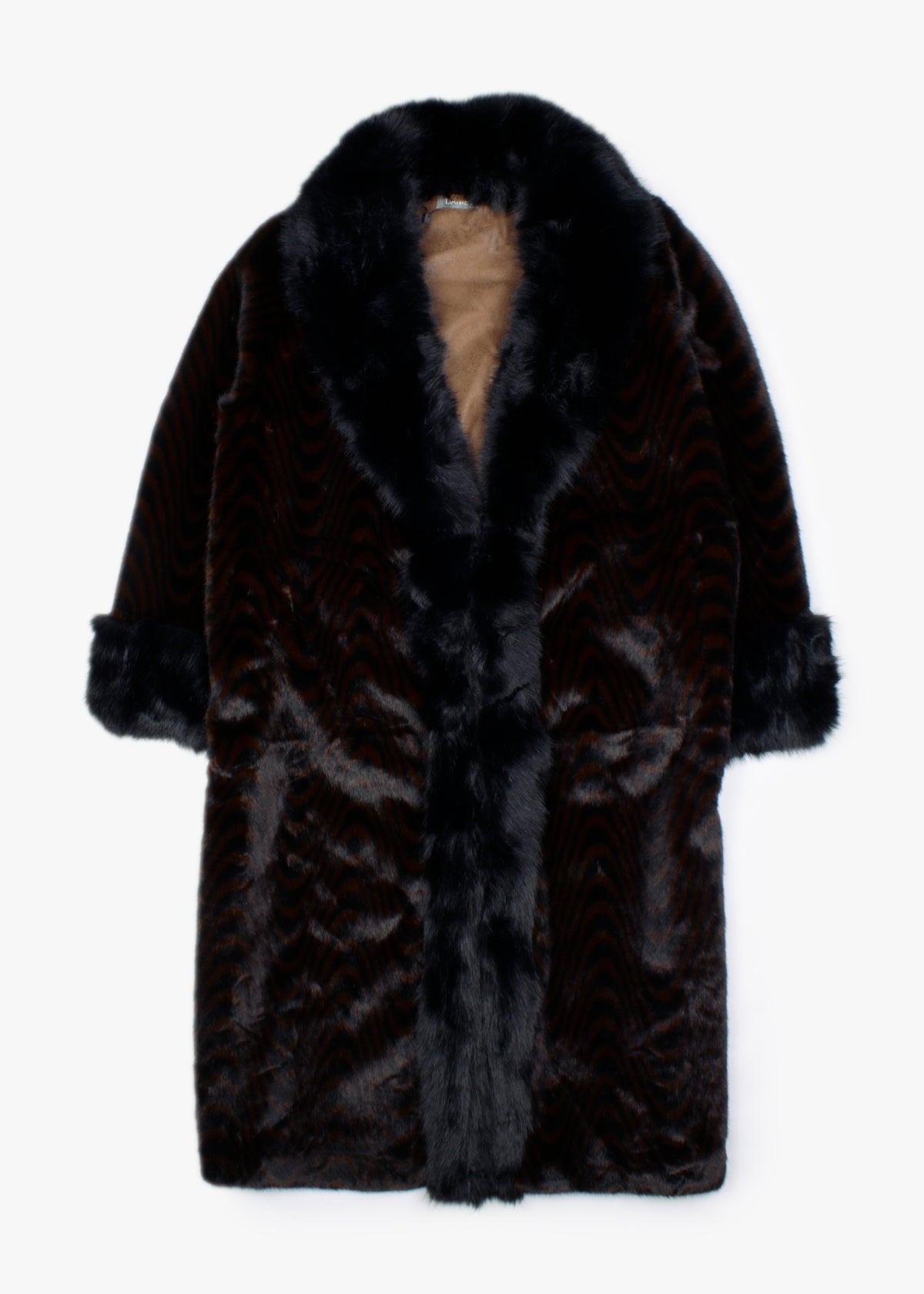Black & Brown Swirl Faux Fur Collar Coat