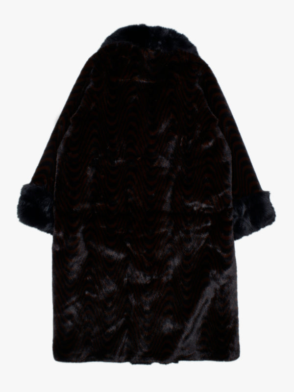 Black & Brown Swirl Faux Fur Collar Coat