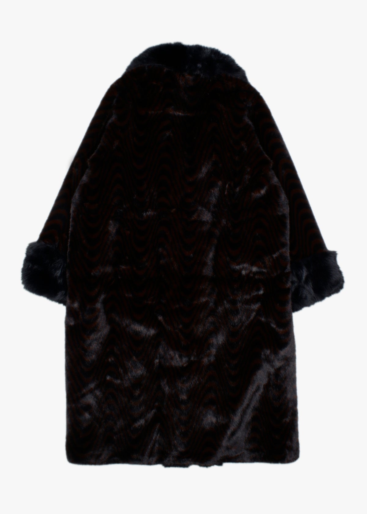 Black & Brown Swirl Faux Fur Collar Coat