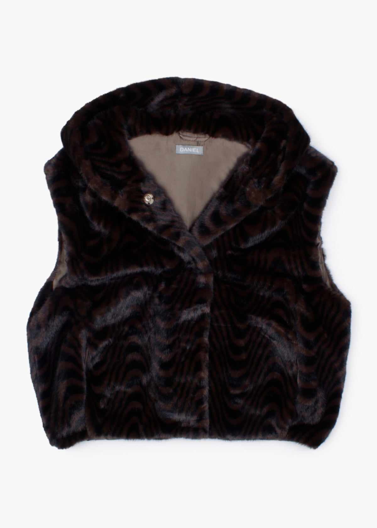 Black & Brown Swirl Faux Fur Hooded Gilet
