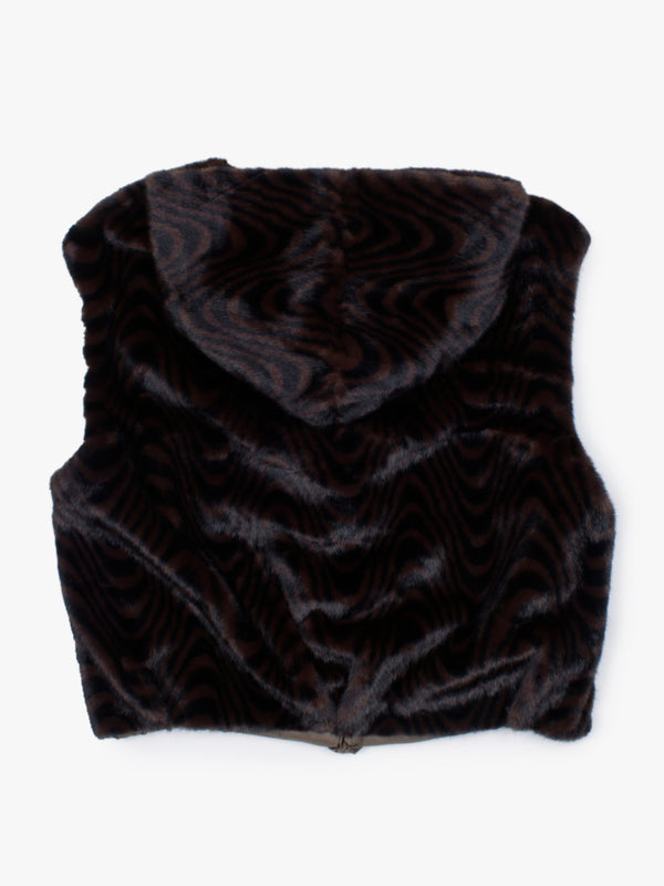Black & Brown Swirl Faux Fur Hooded Gilet