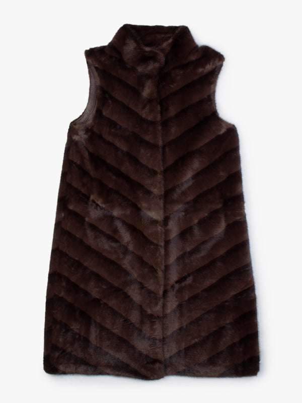 Brown Shaded Stripe Faux Fur Longline Gilet