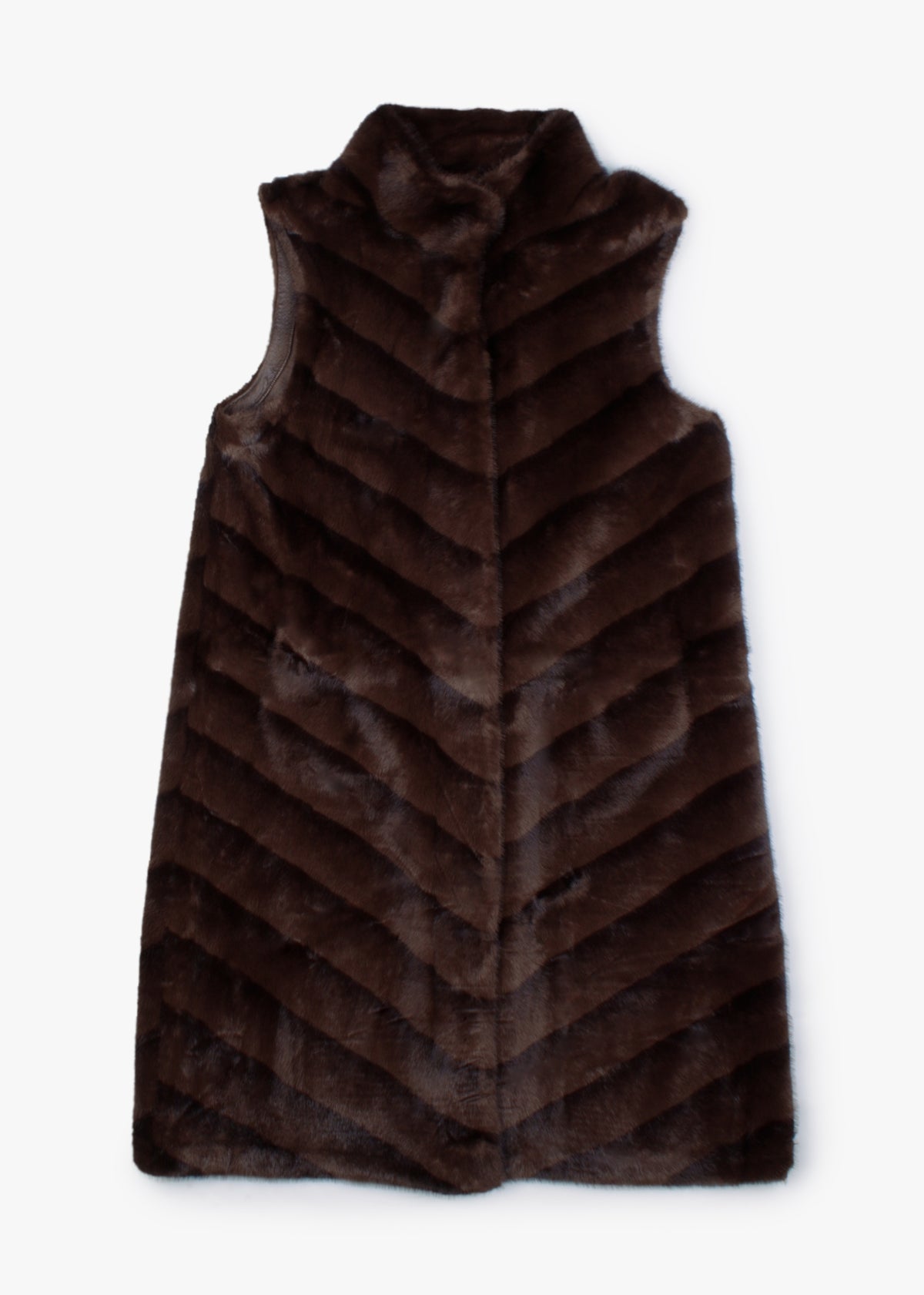 Brown Shaded Stripe Faux Fur Longline Gilet