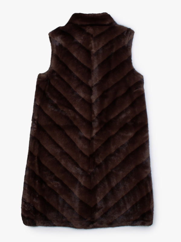 Brown Shaded Stripe Faux Fur Longline Gilet