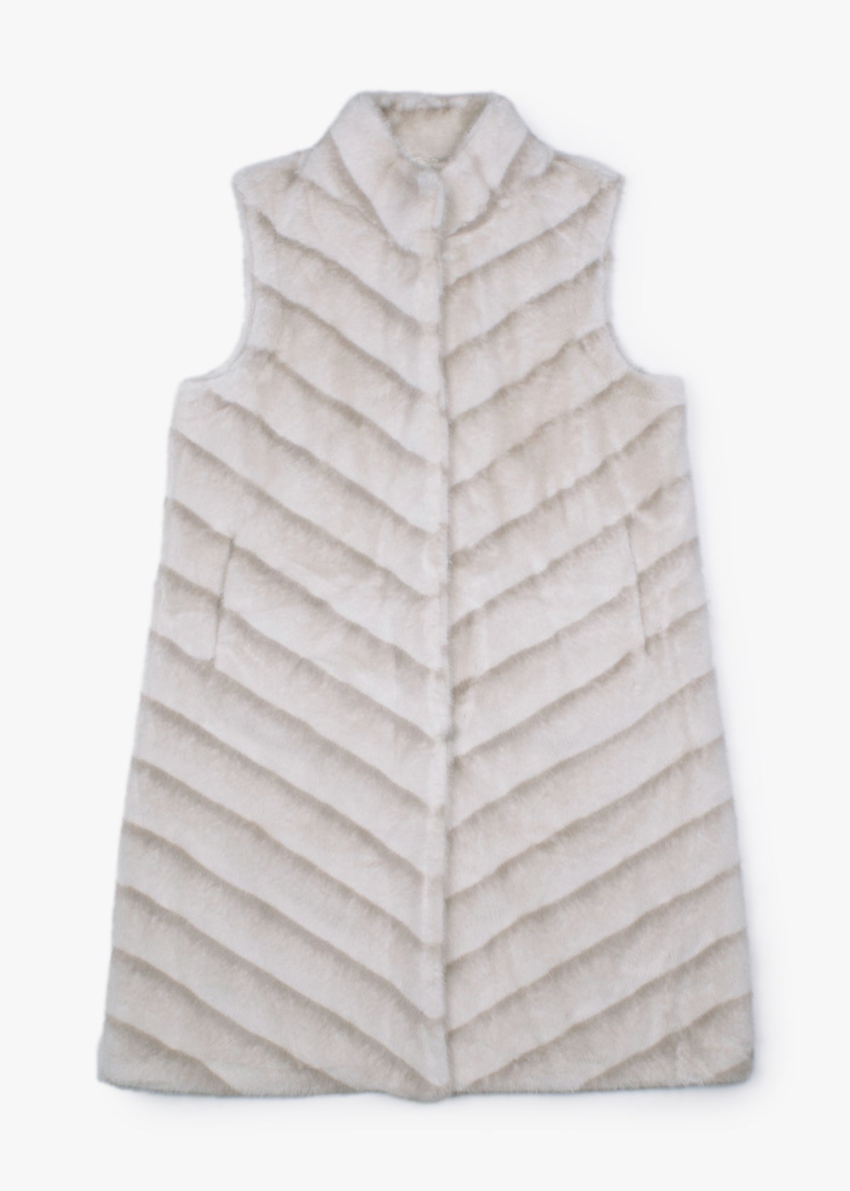 Beige Shaded Stripe Faux Fur Longline Gilet