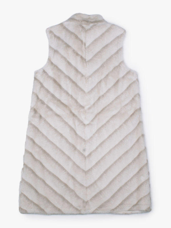 Beige Shaded Stripe Faux Fur Longline Gilet