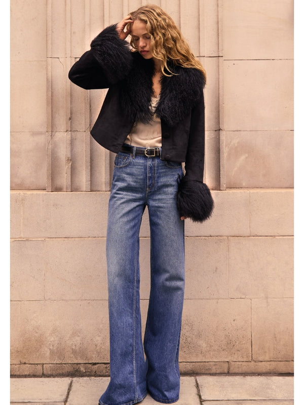 Penny Black Mongolian Trim Cropped Jacket
