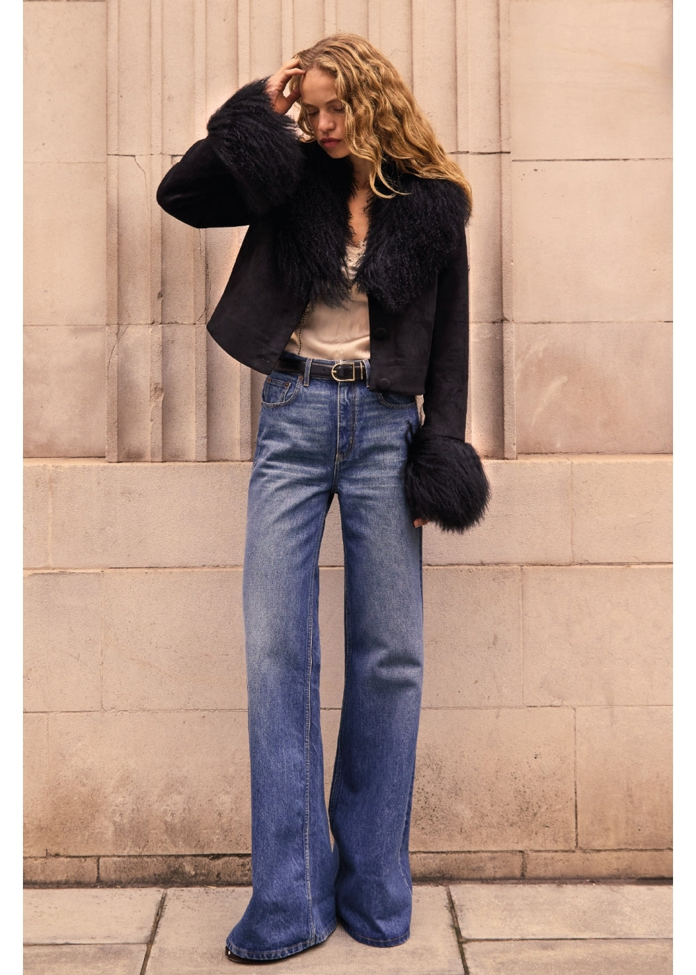 Penny Black Mongolian Trim Cropped Jacket