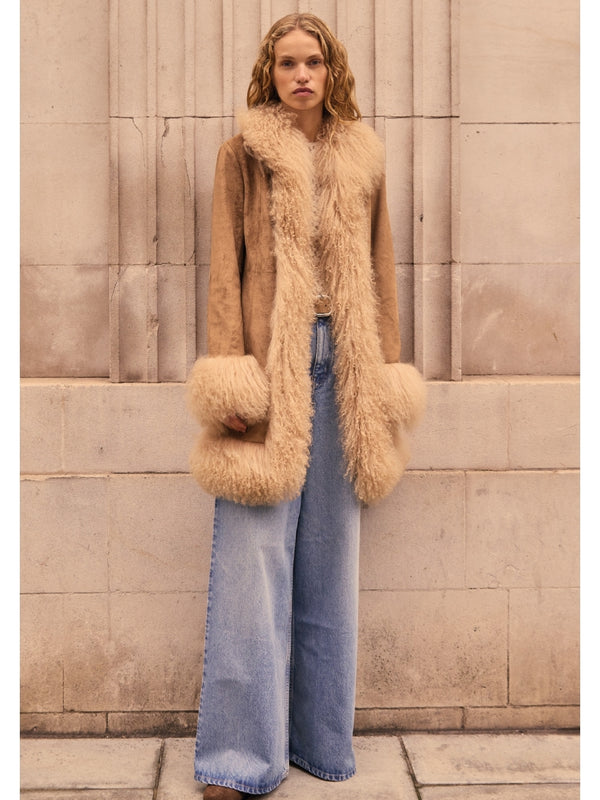 Lulu 70's Beige Mongolian Trim Afghan Coat