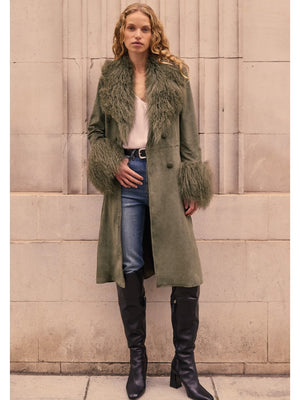 Penny III 70's Green Mongolian Trim Longline Coat