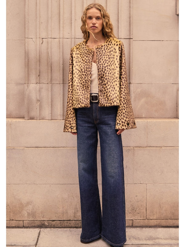 Shirley Leopard Faux Fur Wide Sleeve Jacket