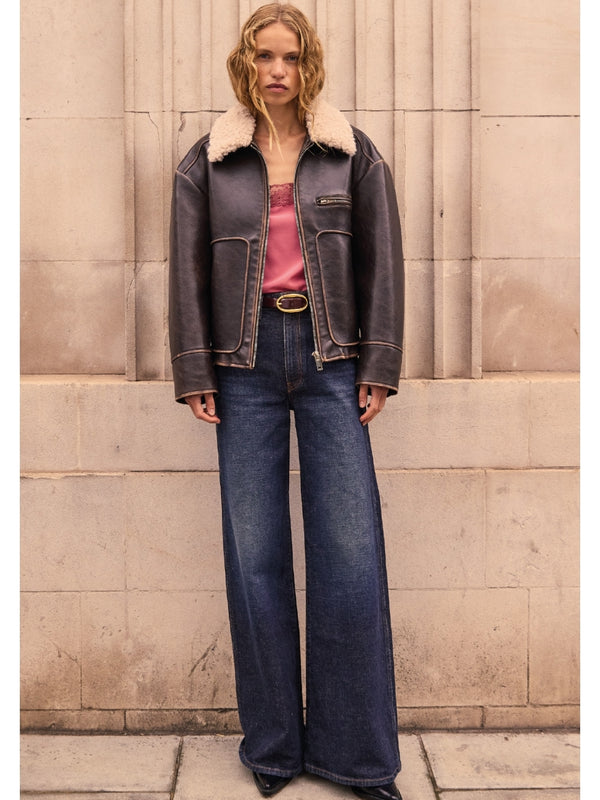 Dylan Brown Faux Fur Collar Aviator Jacket