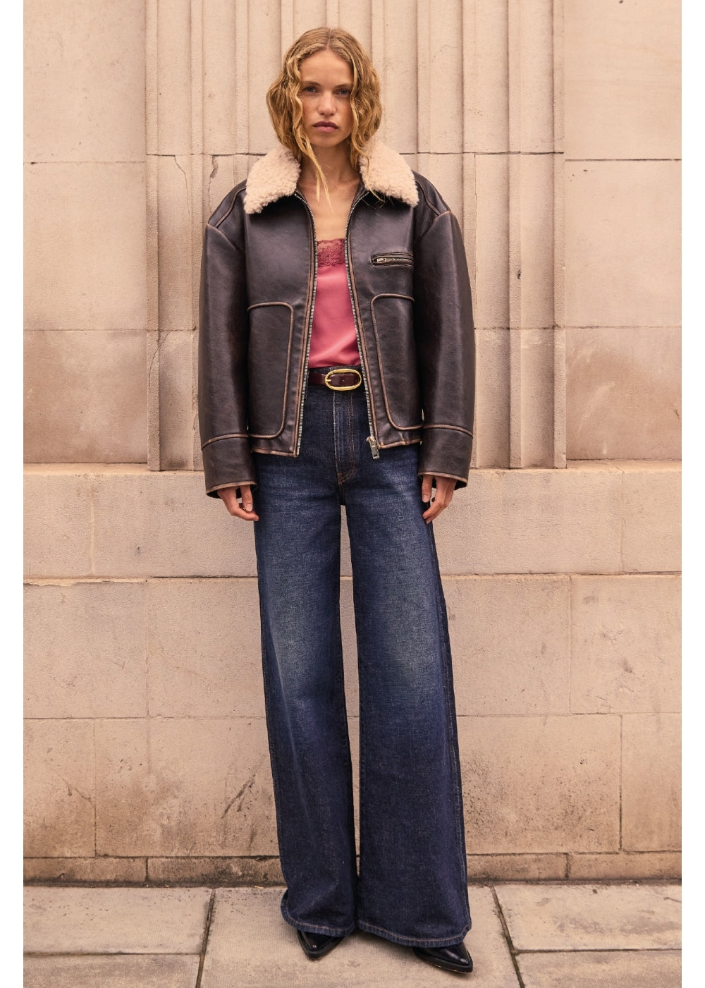 Dylan Brown Faux Fur Collar Aviator Jacket