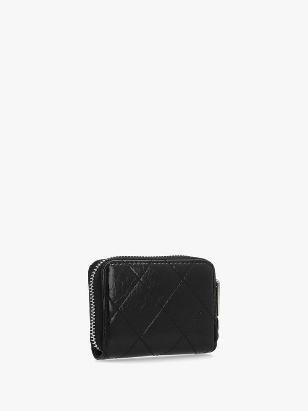 Wakanda Diamond Quilt Patent Nero Zip Around Purse