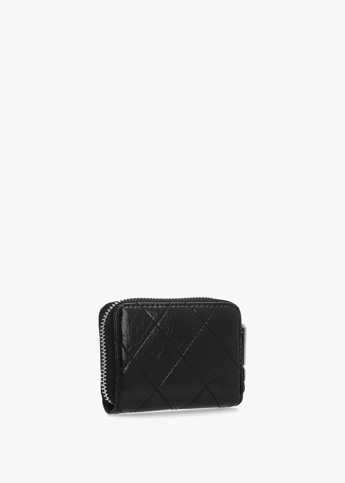 Wakanda Diamond Quilt Patent Nero Zip Around Purse