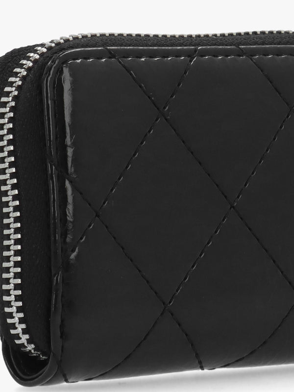 Wakanda Diamond Quilt Patent Nero Zip Around Purse