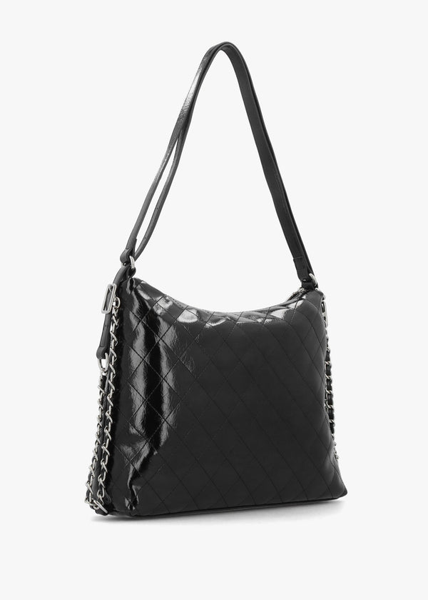 Wakanda Diamond Quilt Gloss Nero Hobo Backpack