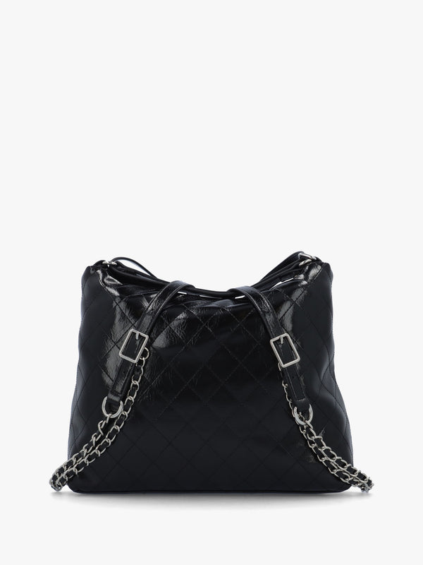 Wakanda Diamond Quilt Gloss Nero Hobo Backpack