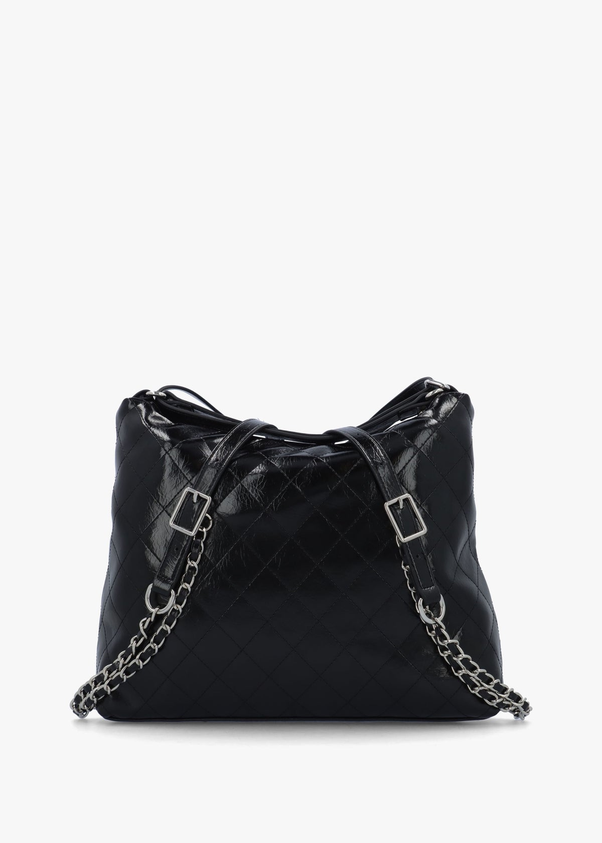 Wakanda Diamond Quilt Gloss Nero Hobo Backpack