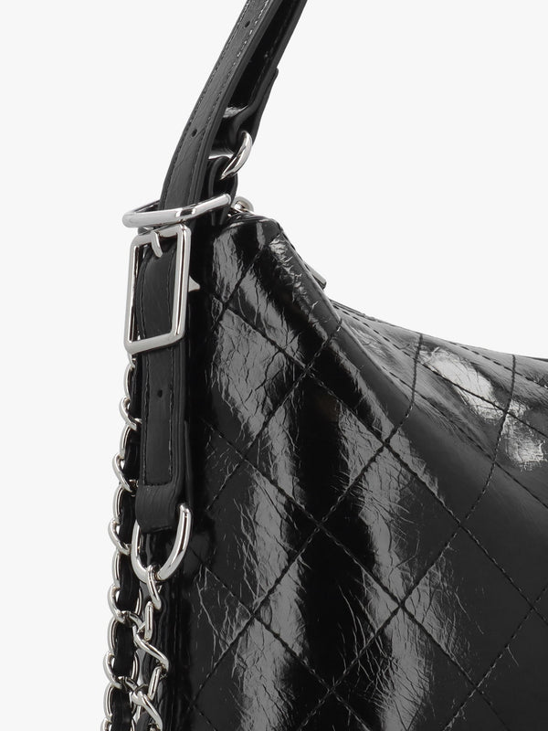 Wakanda Diamond Quilt Gloss Nero Hobo Backpack