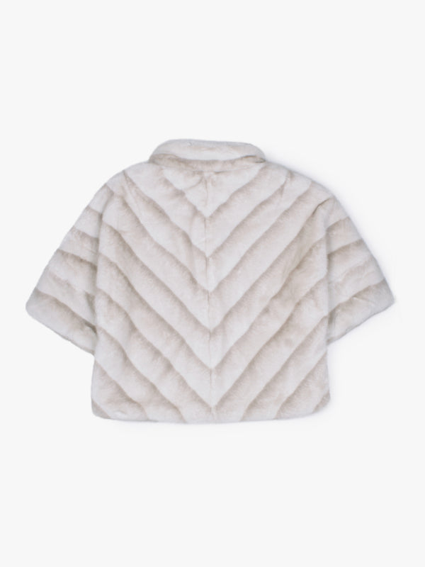 Beige Shaded Stripe Short Sleeve Faux Fur Jacket