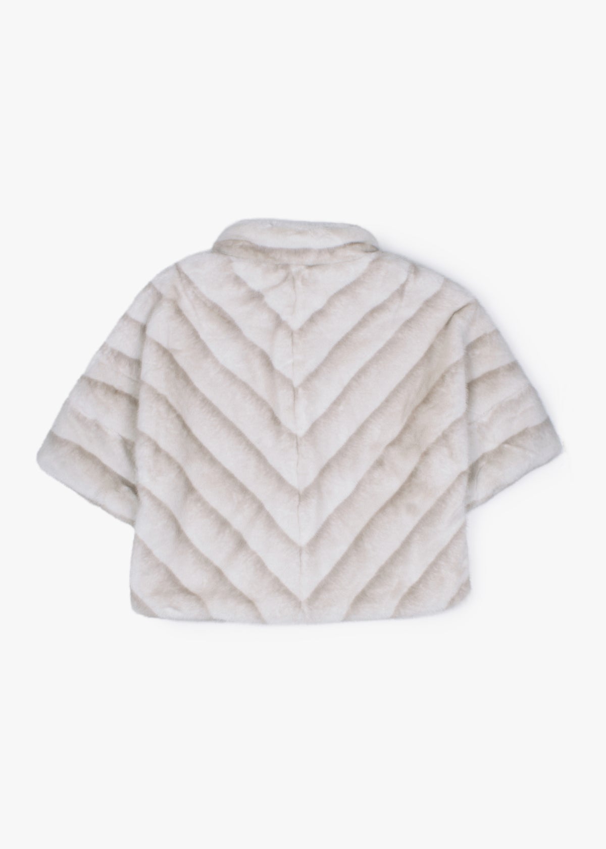 Beige Shaded Stripe Short Sleeve Faux Fur Jacket