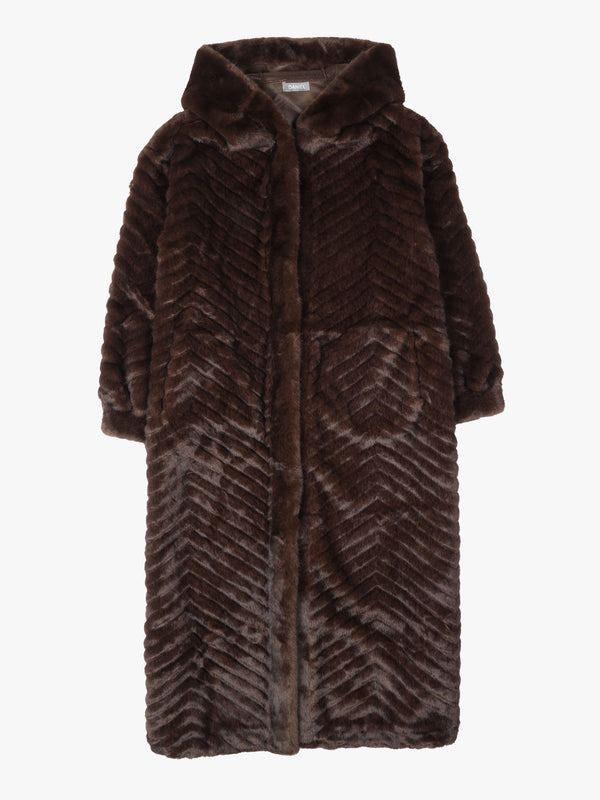 Brown Faux Fur Longline Hooded Coat