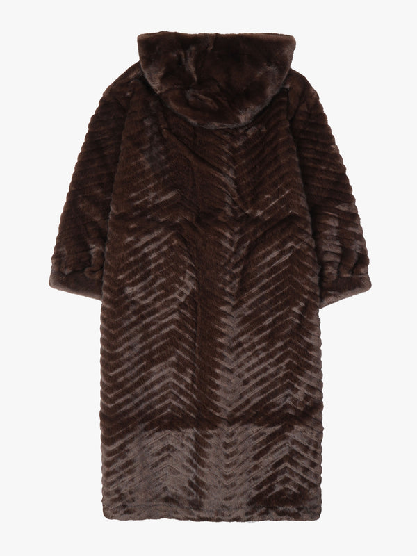 Brown Faux Fur Longline Hooded Coat